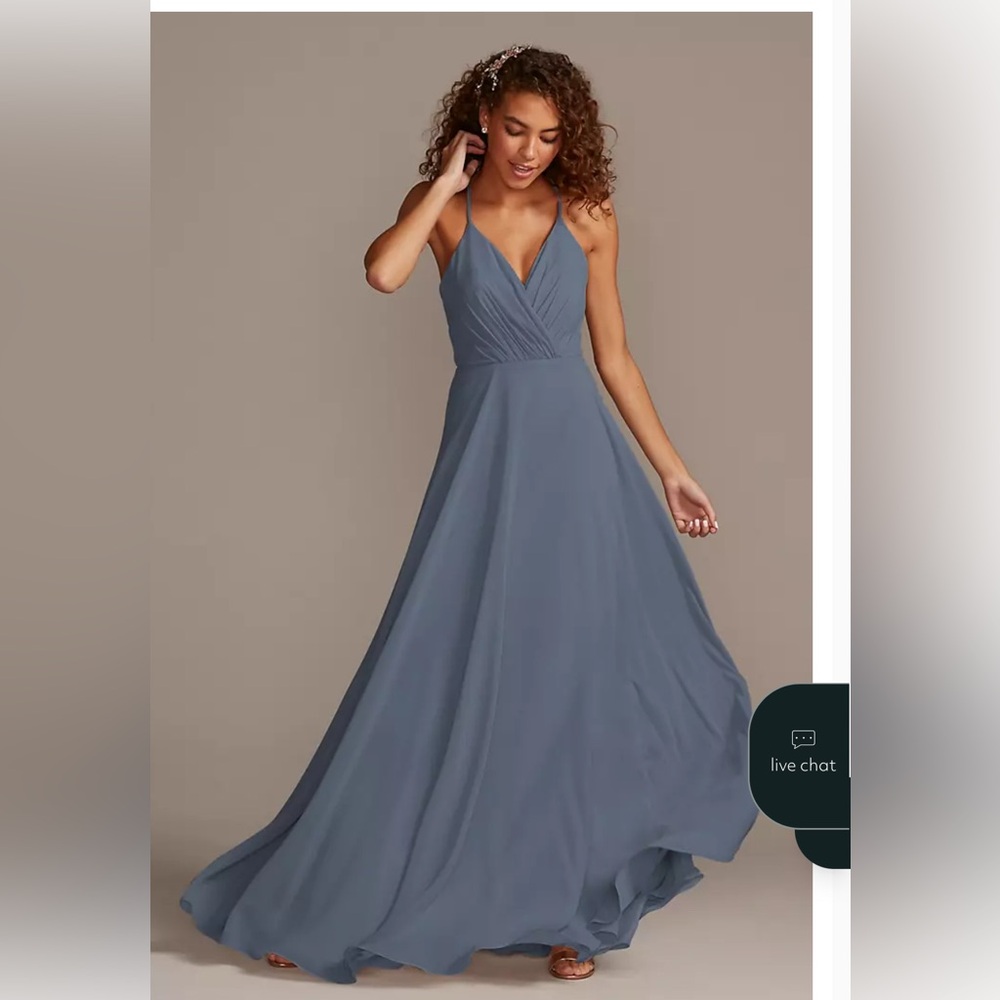 David’s Bridal SPAGHETTI STRAP FULL SKIRT Plus size 22 Gown Steel Blue - Picture 1 of 8